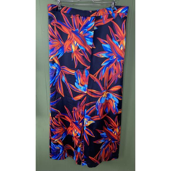 H&M NWOT Colorful Floral Faux Wrap Wide Leg Palazzo Satin Pants XL & Large Shirt - Picture 9 of 16